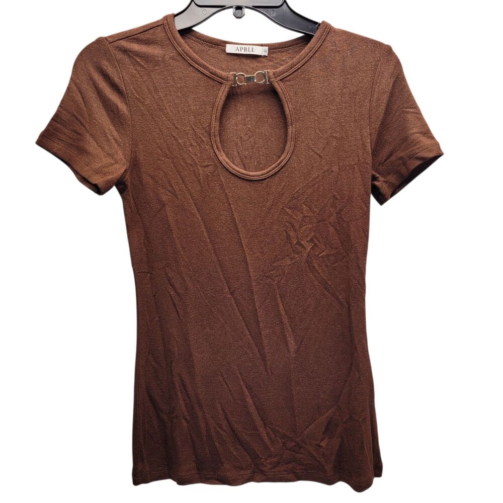 APRLL Women's Brown Short sleeve Keyhole Front Top Size Small